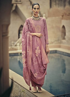 Elegant Pink Silk Cotton Woven Designer Digital Printed Straight Pant Suit