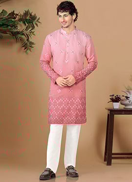 Elegant Pink Soft Silk Embroidered Kurta Pyjama