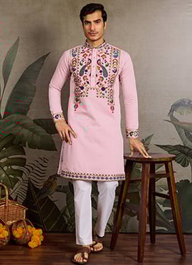 Elegant Pista Green Viscose Silk Embroidered Sequins Thread Kurta