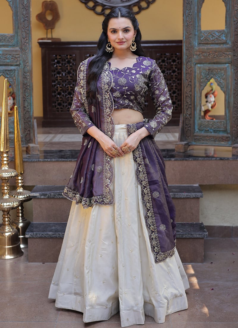 Elegant Purple Cosmos with Zari And Sequins Embroidered Work Umbrella Lehenga Festive Wear