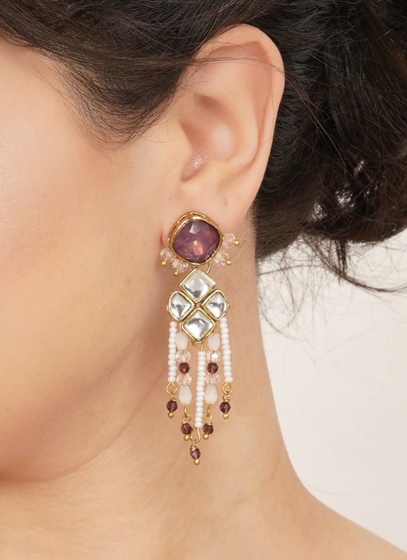 Elegant Purple Kundan Beads Danglers Festive Wear