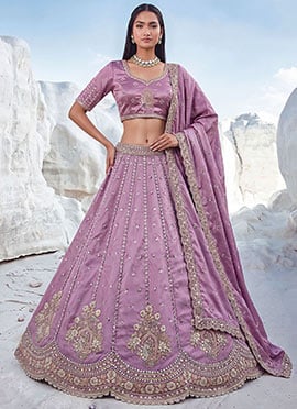 Elegant Purple Silk Embroidered Work Umbrella Lehenga