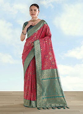Elegant Rani Pink Banarasi Silk Woven Saree