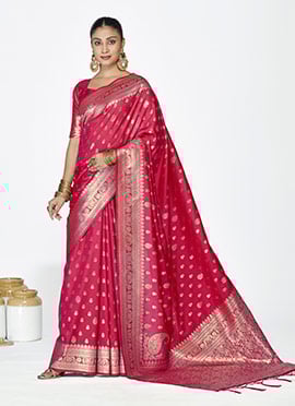 Elegant Rani Pink Banarasi Silk Zari Woven Saree
