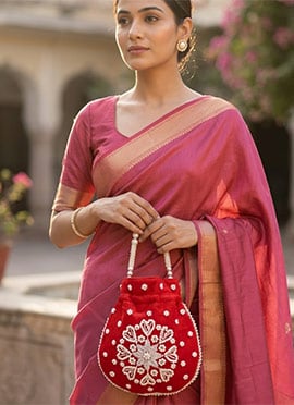 Elegant Red  Silk Beads Moti Potli Bag