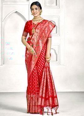 Elegant Red Banarasi Silk Zari Woven Saree
