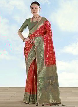 Elegant Red Banarasi Silk Zari Woven Saree