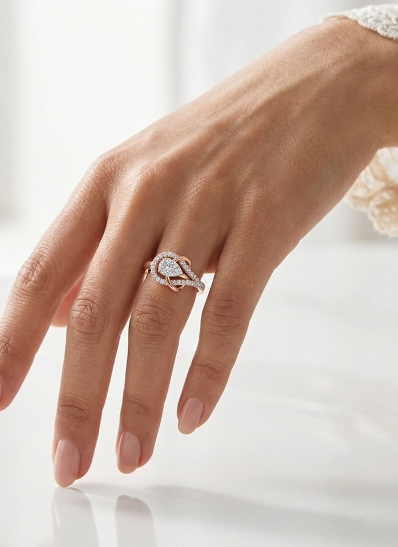 Elegant Rose Gold 925 Sterling Silver Moissanite Ring Wedding Wear