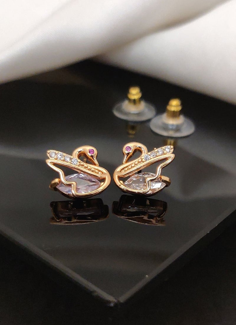 Elegant Rose Gold Kundan Stones Cubic Zircon American Diamond Studs Festive Wear
