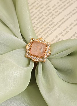 Elegant Rose Pink Brass Kundan Stone Ring
