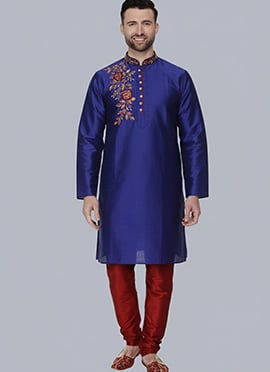 Elegant Royal Blue Dupion Silk Embroidered Kurta Pyjama