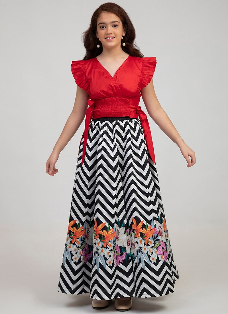 Elegant Silk Printed Kids Girls Umbrella Lehenga Party Wear