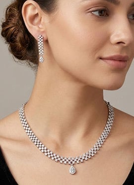 Elegant Silver American Diamond Stone Necklace