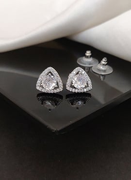 Elegant Silver Kundan Cubic Zircon American Diamond Studs