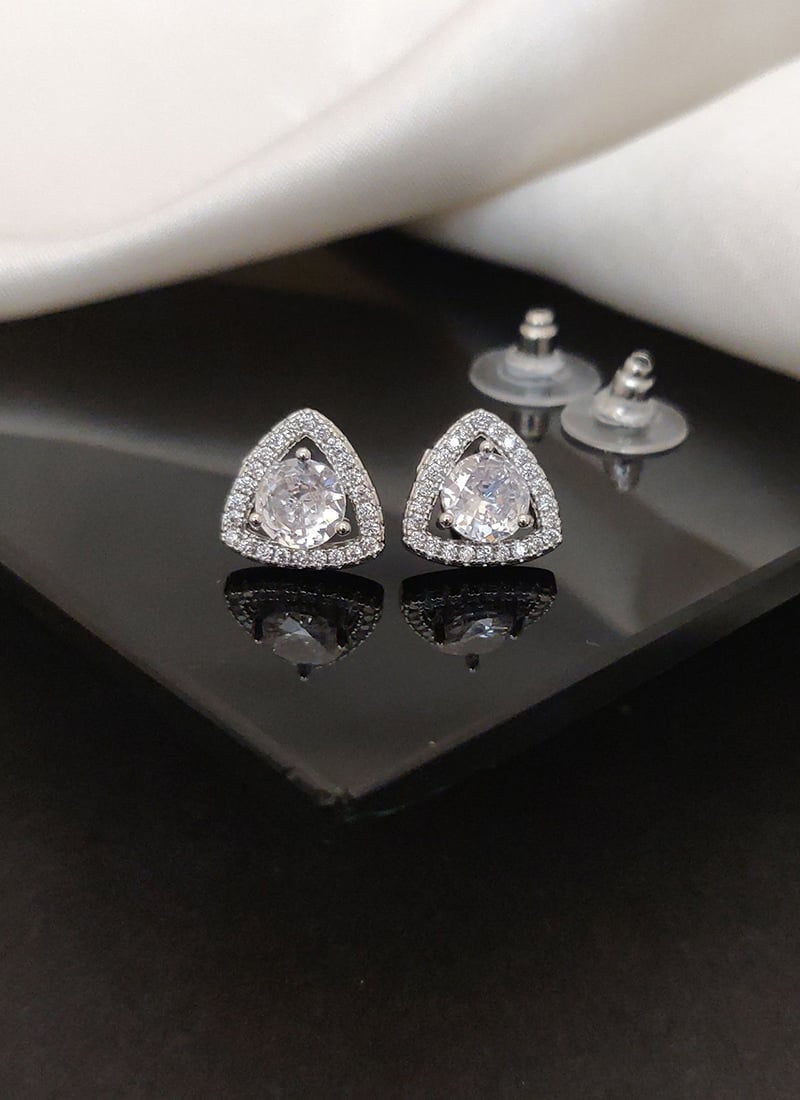 Elegant Silver Kundan Cubic Zircon American Diamond Studs Festive Wear