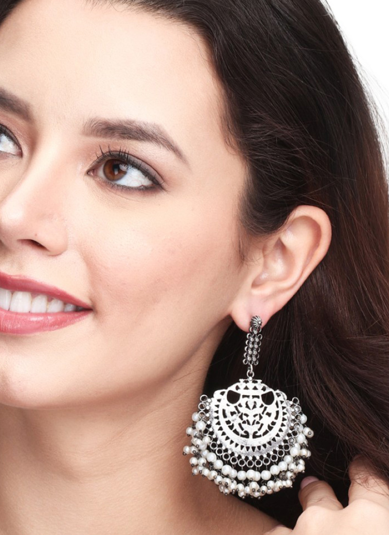 Elegant Silver Oxidised Chandbali Festive Wear