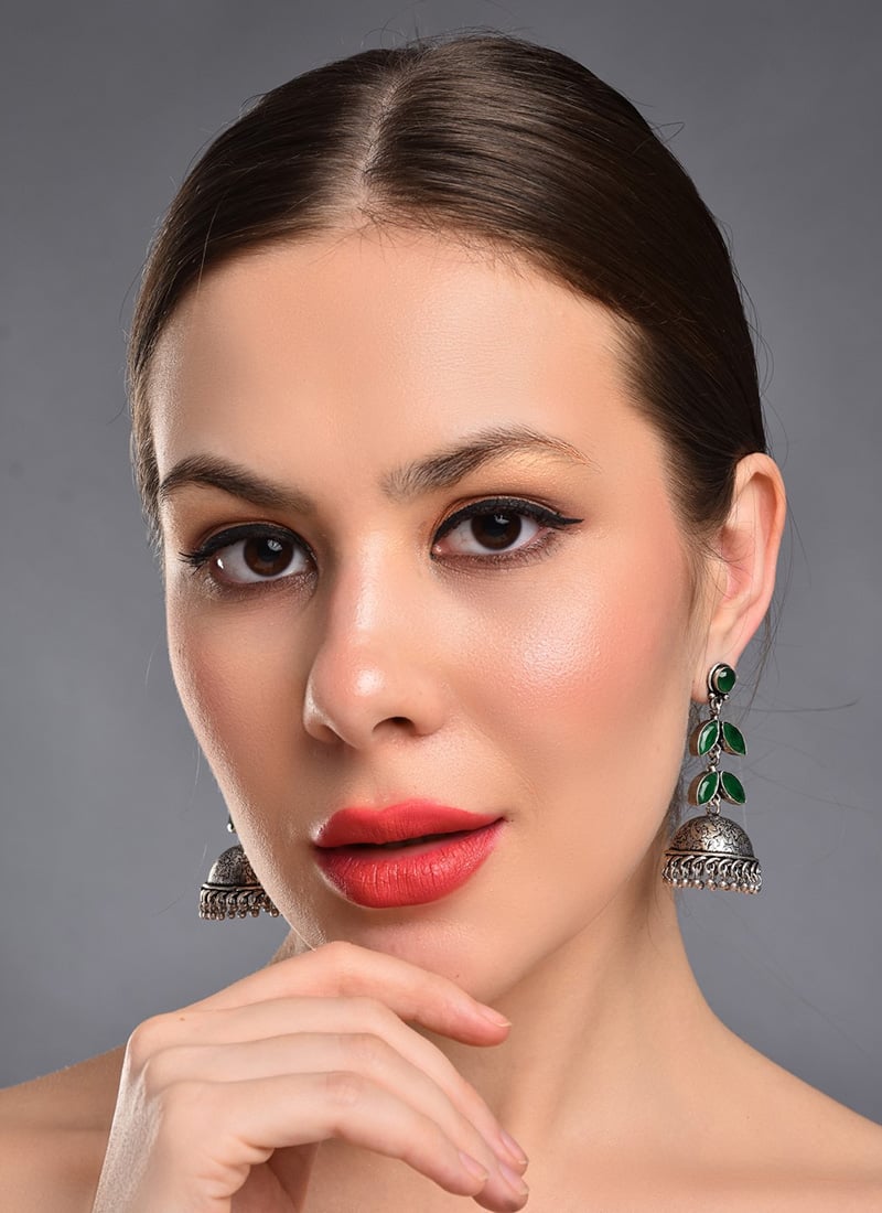 Elegant Silver Stone Jhumka After Six Wear