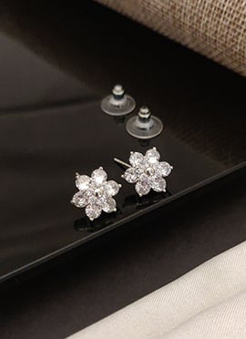 Elegant Silver Stones Cubic Zircon American Diamond Studs
