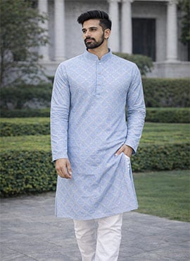 Elegant Sky Blue Soft Silk Sequins Embroidered Kurta Pyjama