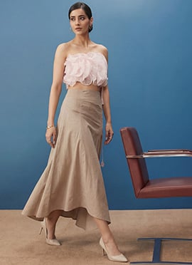 Elegant Soft Pink And Beige Linen Indowestern Set And Suit