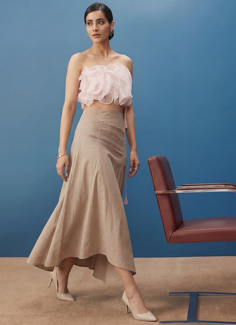 Elegant Soft Pink And Beige Linen Indowestern Set And Suit After Six Wear