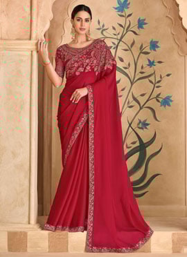 Elegant Sparkle Red Georgette Embroidered Sequins Zari Thread Saree