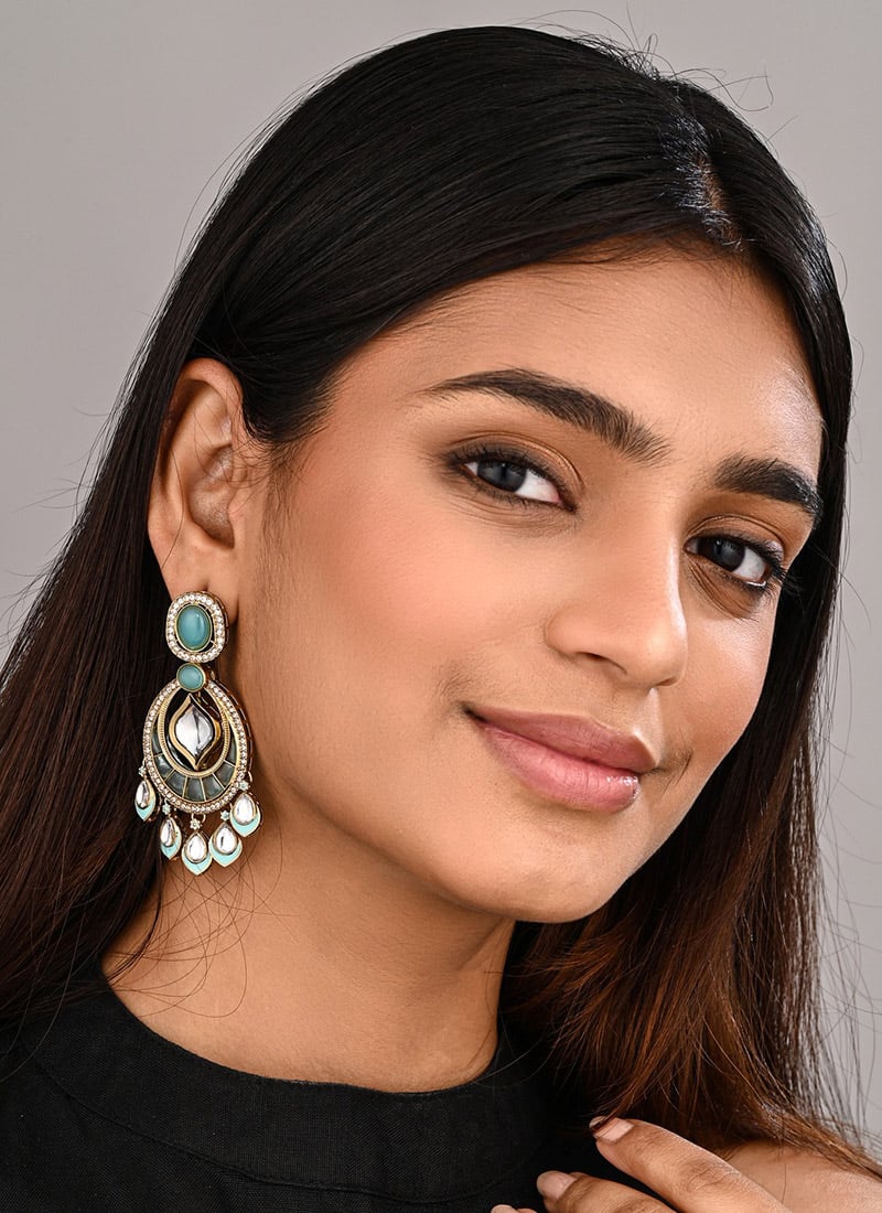 Elegant Turquoise Stone Drops Festive Wear