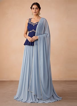 Elegant White Faux Georgette Stone Hand Embroidered A Line Lehenga