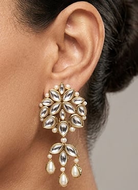 Elegant White Kundan Danglers