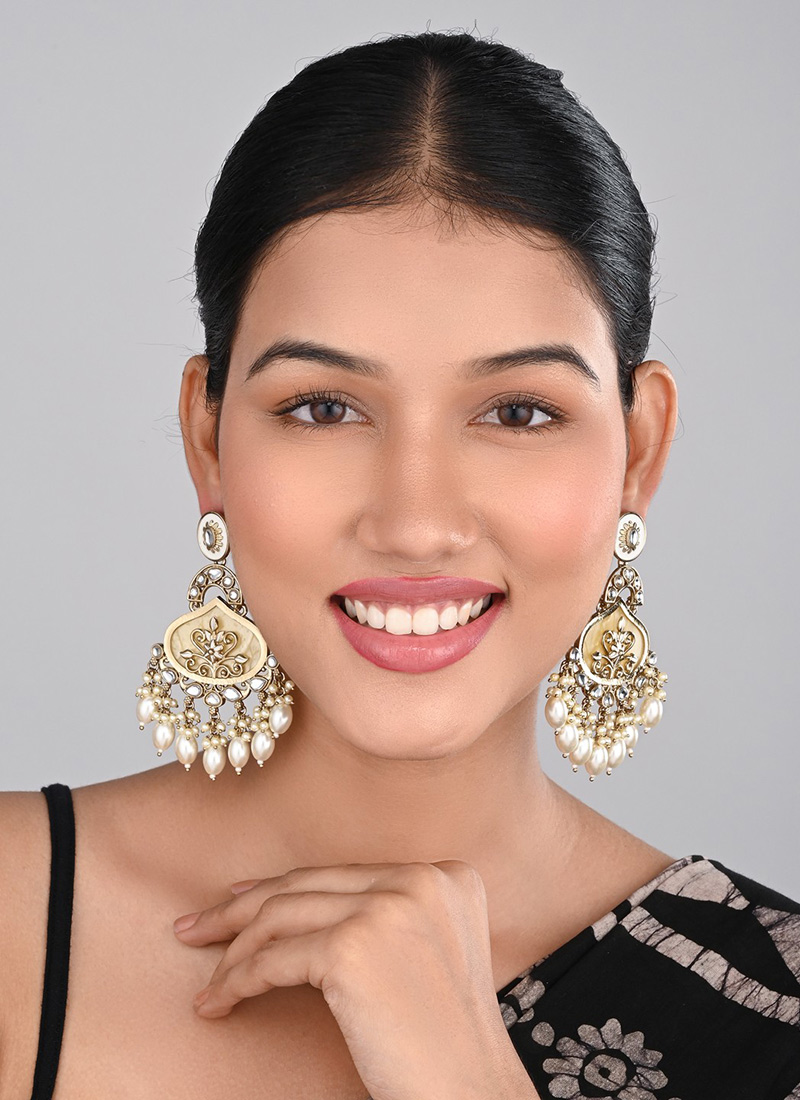 Elegant White Pearl Stone Chaand Bali After Six Wear