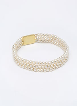 Elegant White Pearls Gold Plated Hand Bracelet