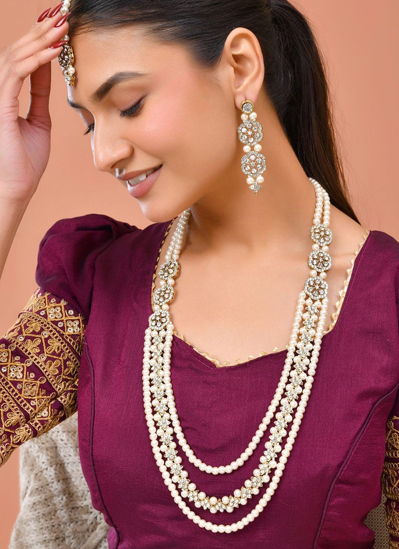 Elegant White Stone Moti Necklace Wedding Wear