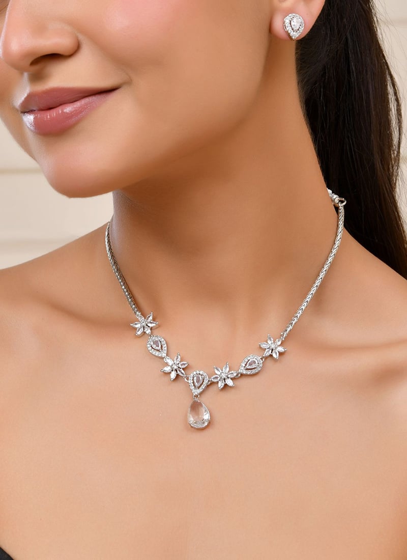 Elegant White Stone Necklace Wedding Wear