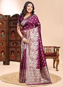 Elegant Wine Silk Jacquard Zari Saree