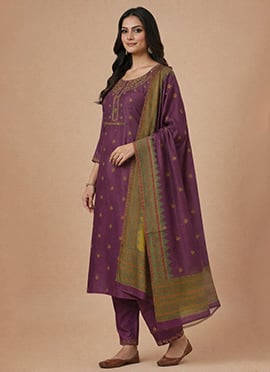 Elegant Wine Viscose Silk Embroidered Sequins Straight Pant Suit