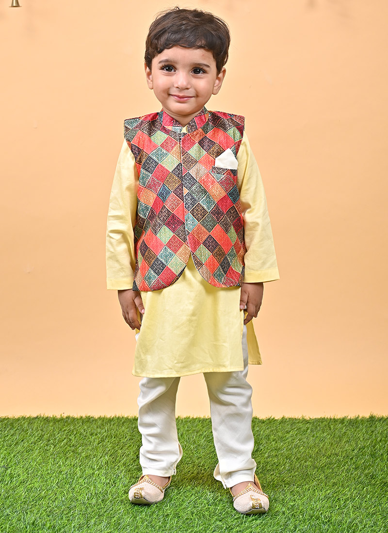 Elegant Yellow Cotton Boys Bandi Set
