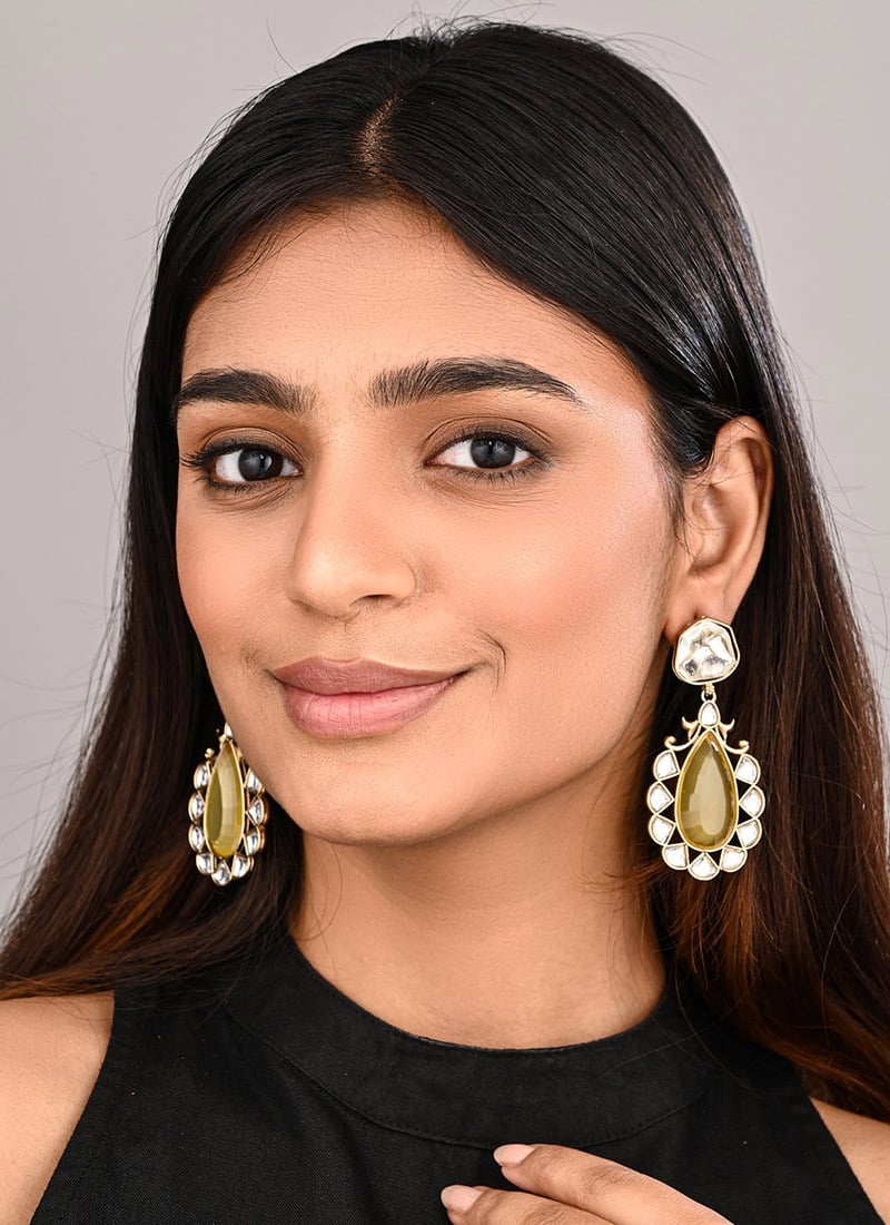 Elegant Yellow Stone Drops Festive Wear
