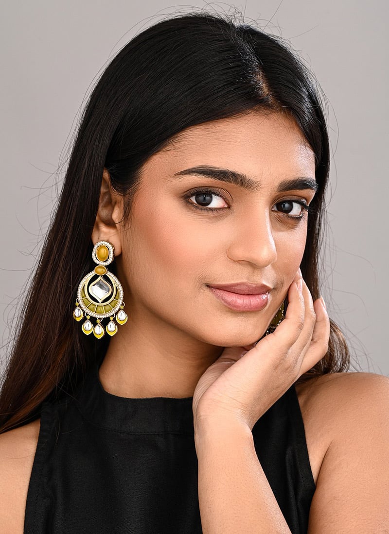 Elegant Yellow Stone Drops Festive Wear
