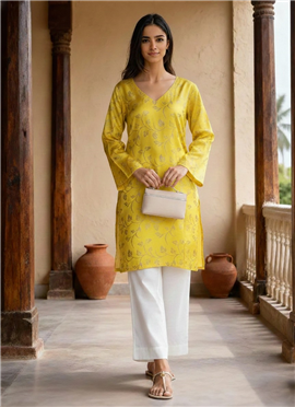 Elegant Yellow Taffeta Kurta Set