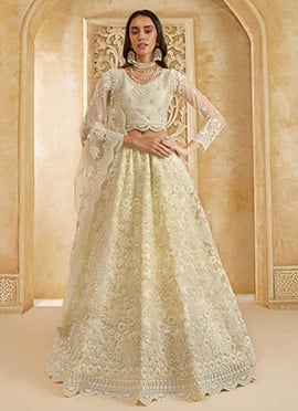 Elegantly Embellished White Net Lehenga with Stunning Stone Work