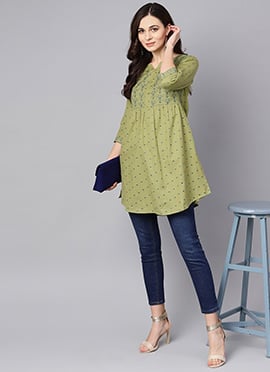 Elegantly Printed Cotton Short Kurti