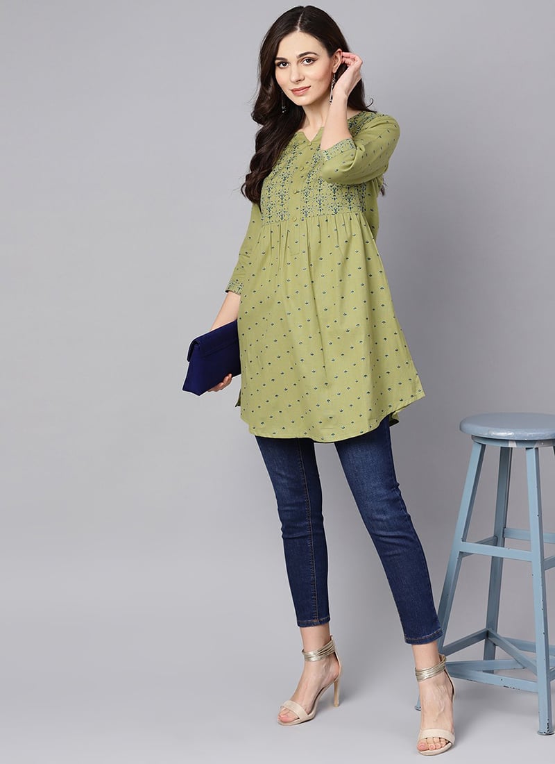 Elegantly Printed Cotton Short Kurti After Six Wear