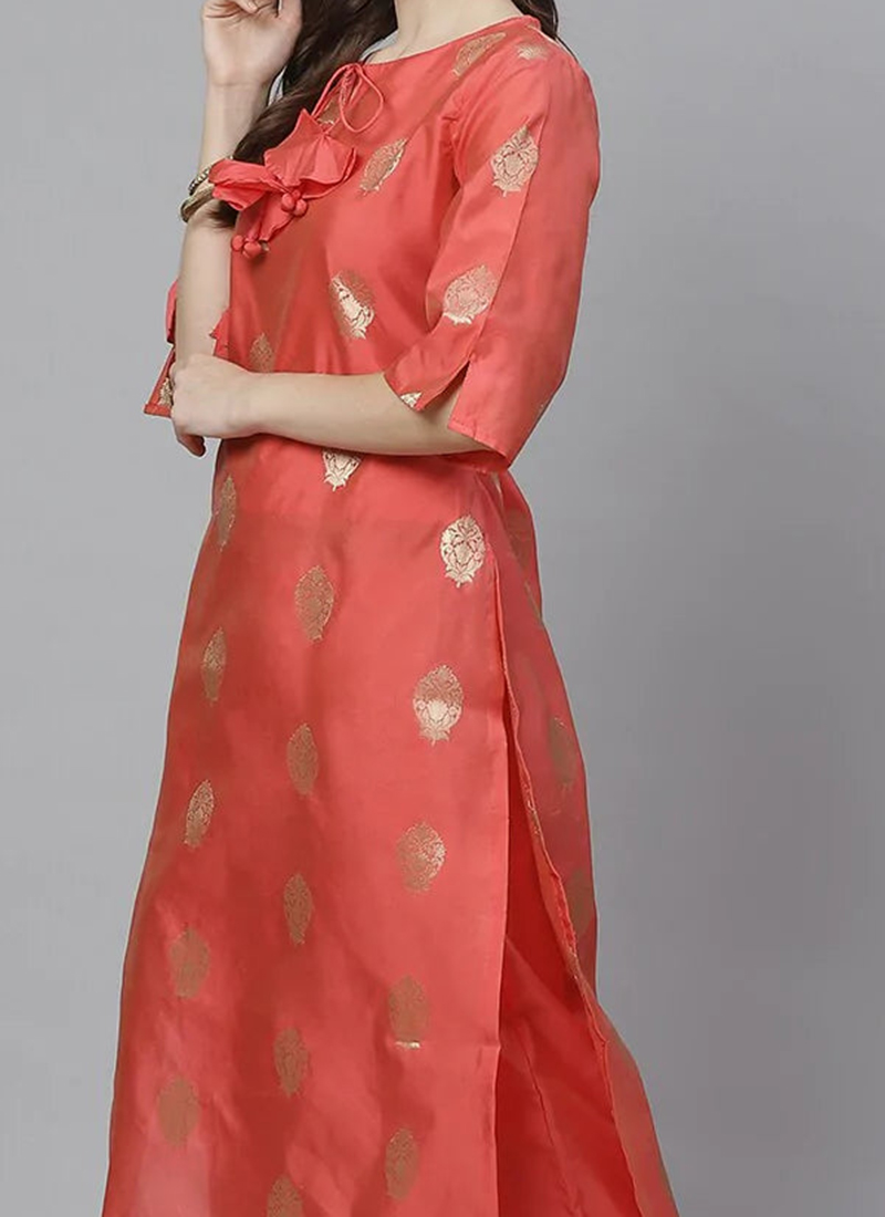 Women White Jacquard Silk Chanderi Zari Kurta Set