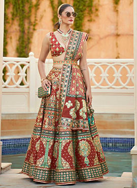 Elegantly Rajwadi Style Stone Work Sequins Art Silk Umbrella Legenga
