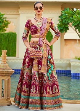 Elegantly Rajwadi Style Stone Work Sequins Art Silk Umbrella Legenga