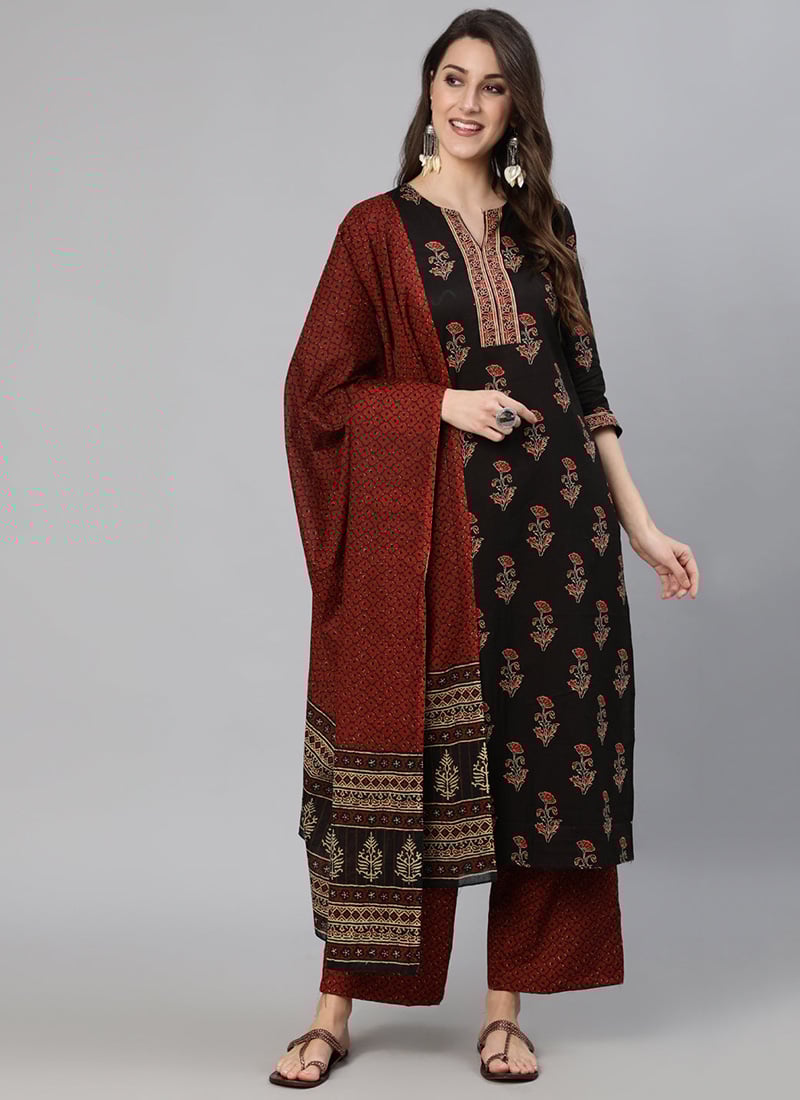 Elgantly Printed Cotton Black Palazzo Suit After Six Wear