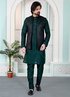 Elite Green Silk Jacquard Bandi Set