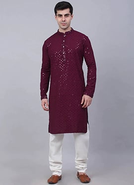 Embellished Blended Cotton Chkankari Kurta Pyjama