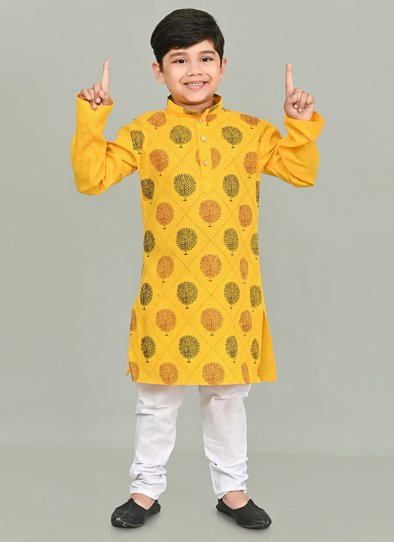 Embellished Blended Cotton Kids Boys Kurta Pyjama Party Wear