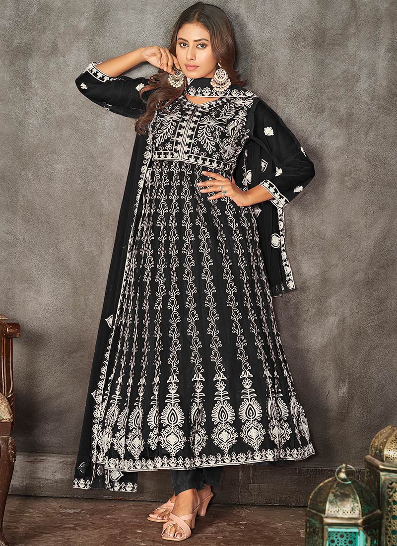 Embellished Net Embroidered Anarkali Suit Party Wear